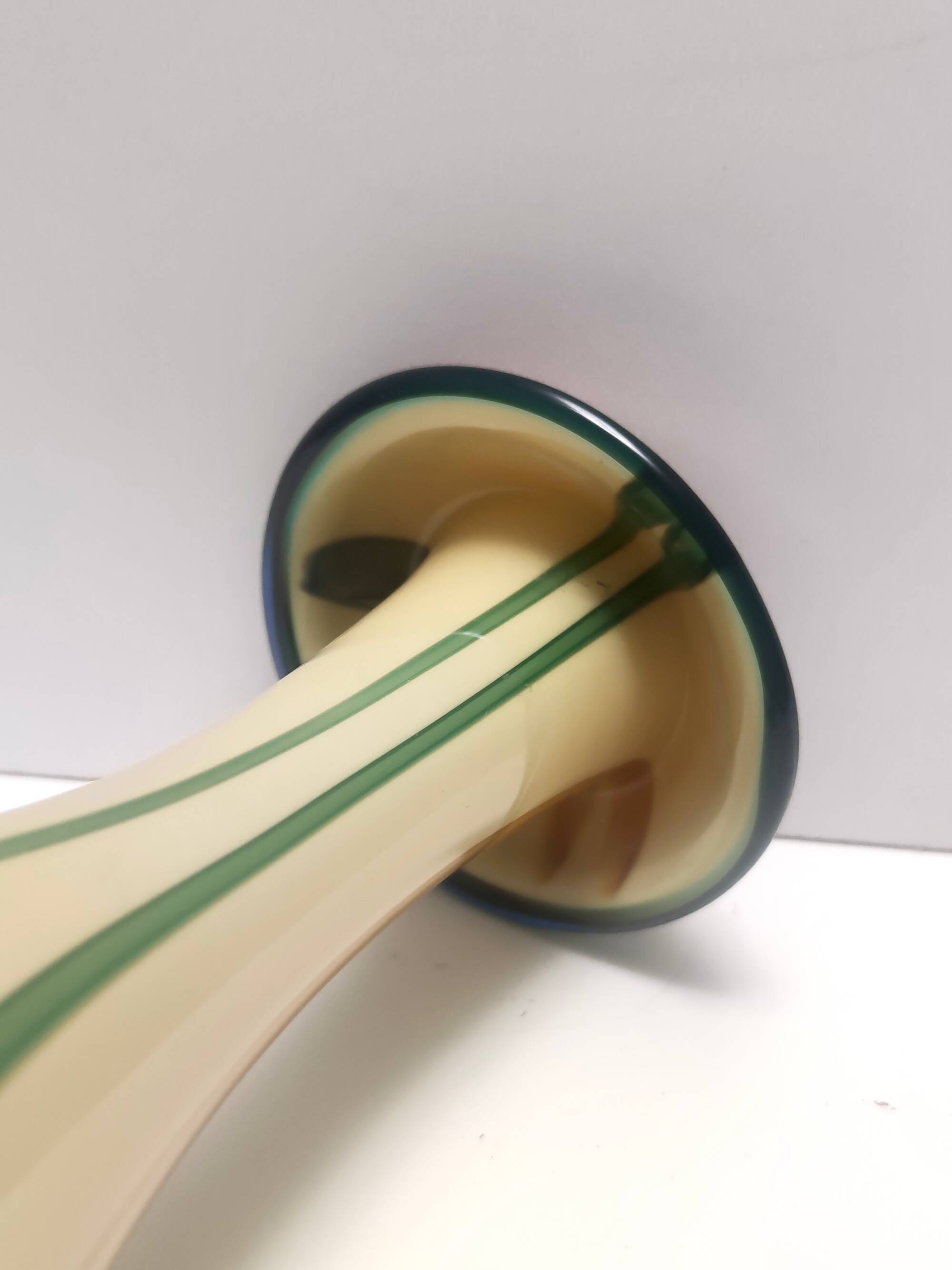 Beige Encased and Hand-blown Glass Decanter Bottle, Italy