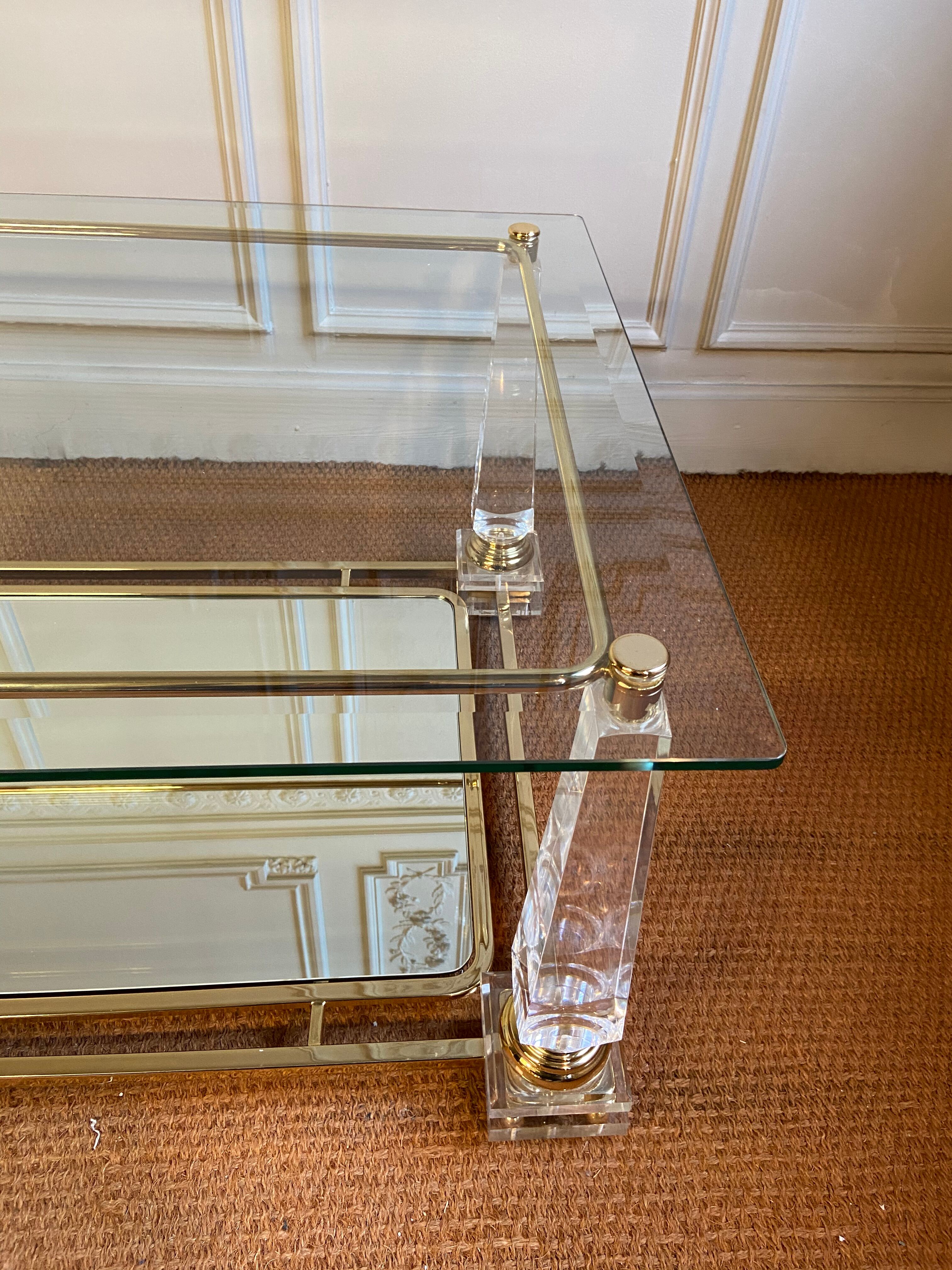 Table basse Charles Hollis Jones obélisques en plexiglass et métal doré