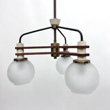 Vintage three satin glasses chandelier. Italy 1950s