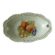 Pierced porcelain basket decorated with fruit still life.