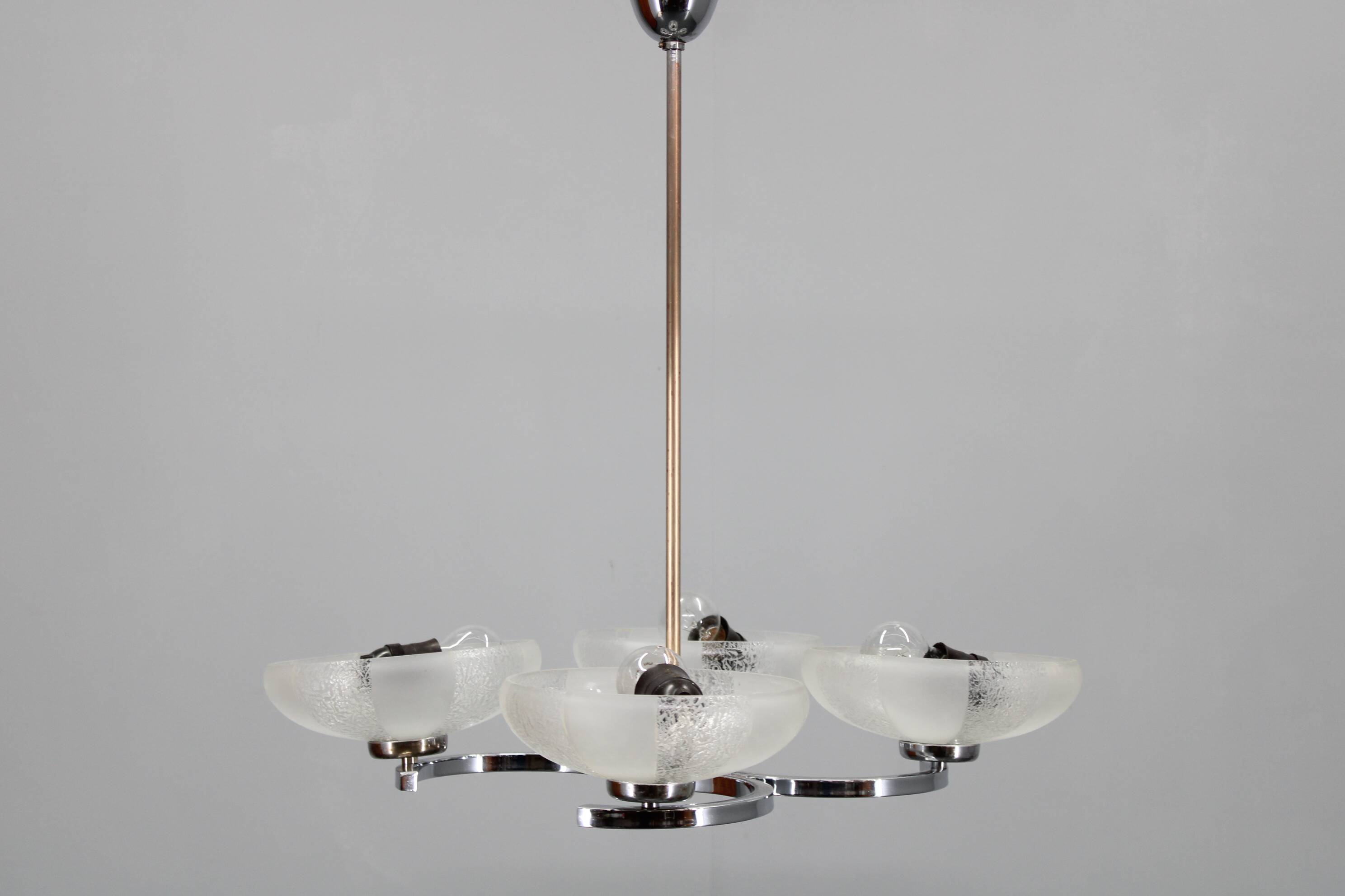 1950s Chrome and Glass Chandelier by Napako, Czechoslovakia