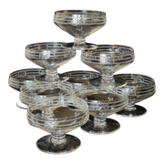 9 old champagne glasses in cut crystal and engraved art deco