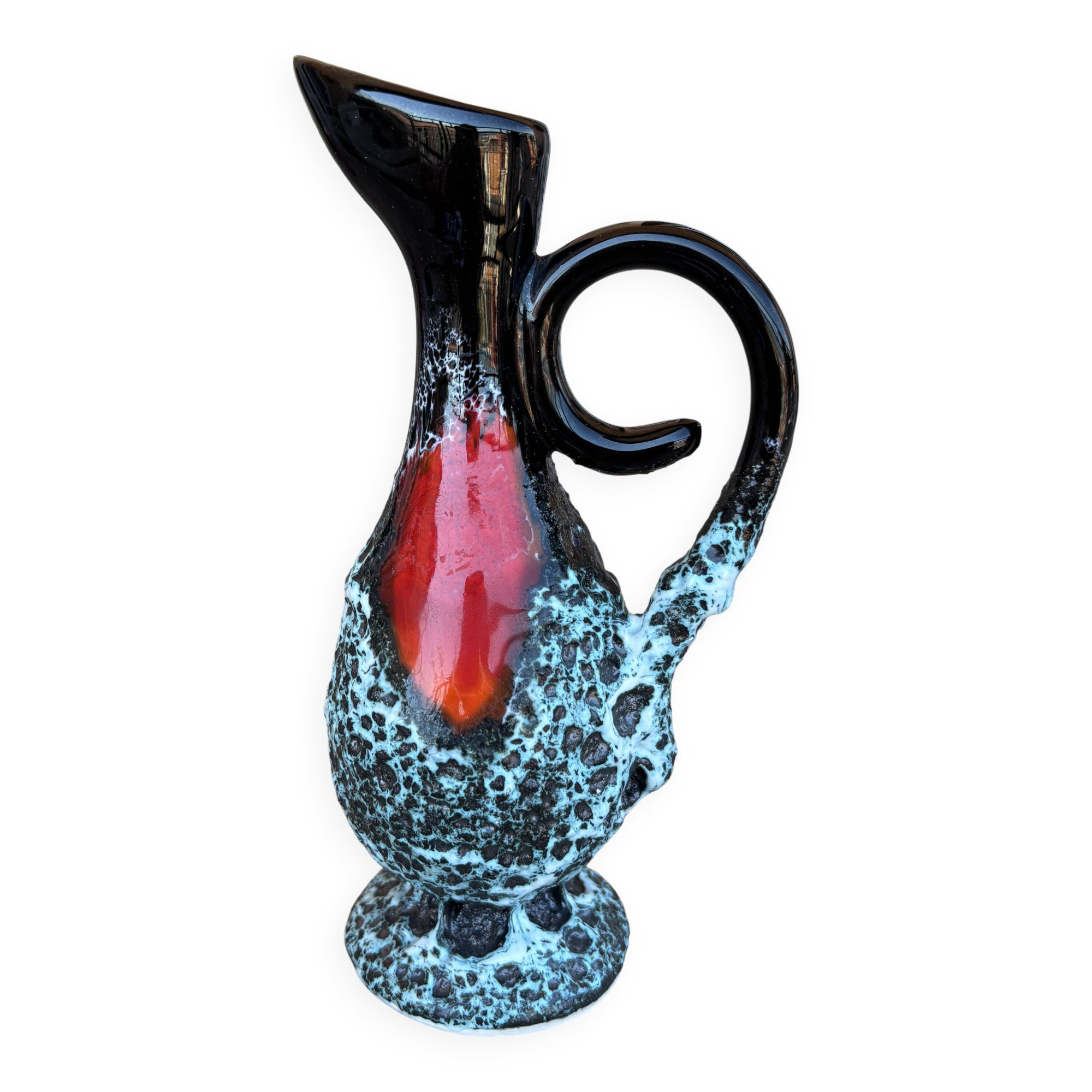 Vintage fat lava vase – turquoise red ceramic foam