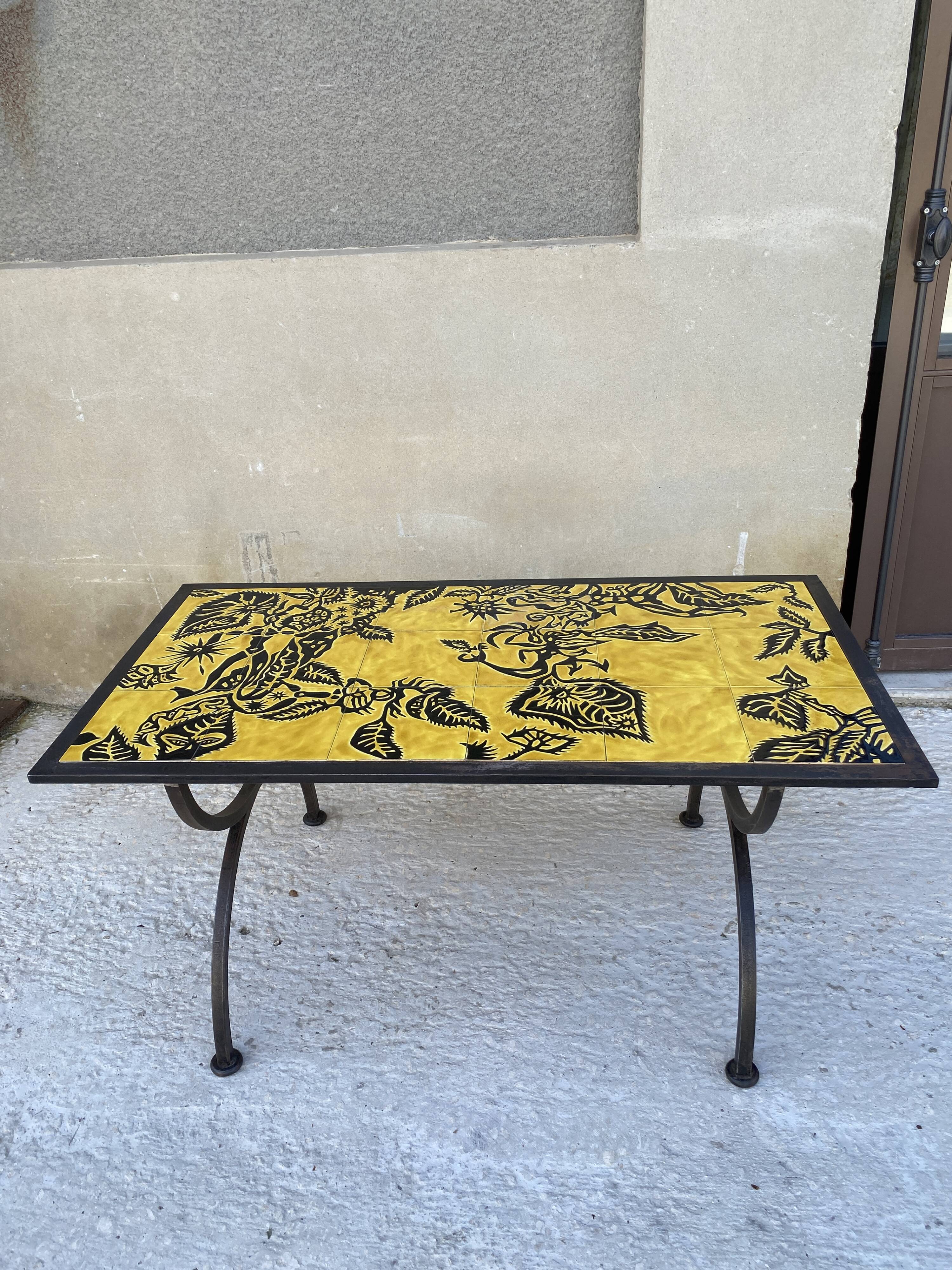 Jean Lurçat at Saint-Vincent Coffee table in wrought iron 1950