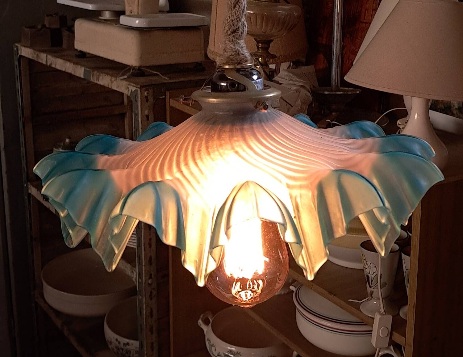 Blue draped suspension