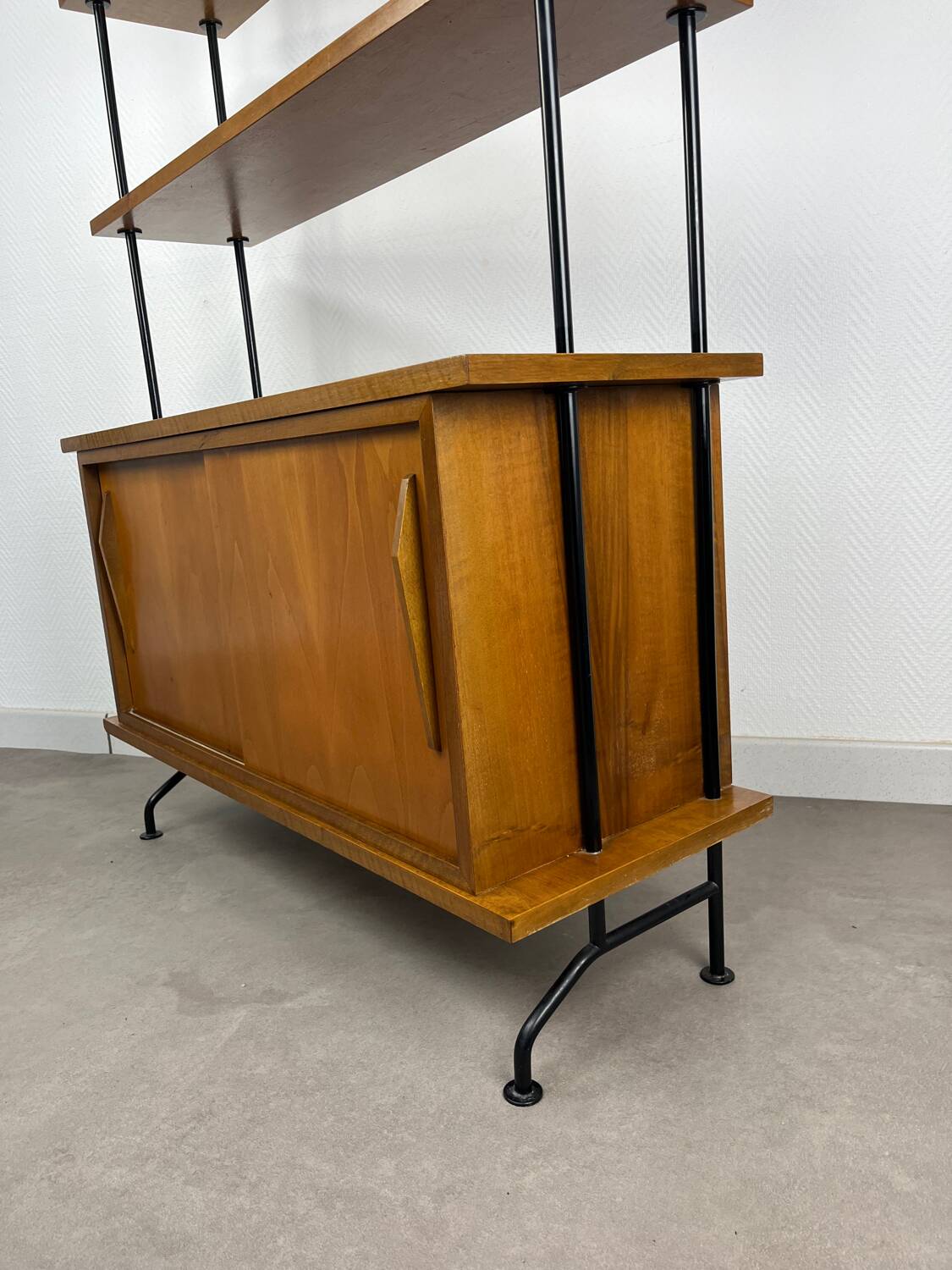 1950s wooden and metal bookshelf shelf