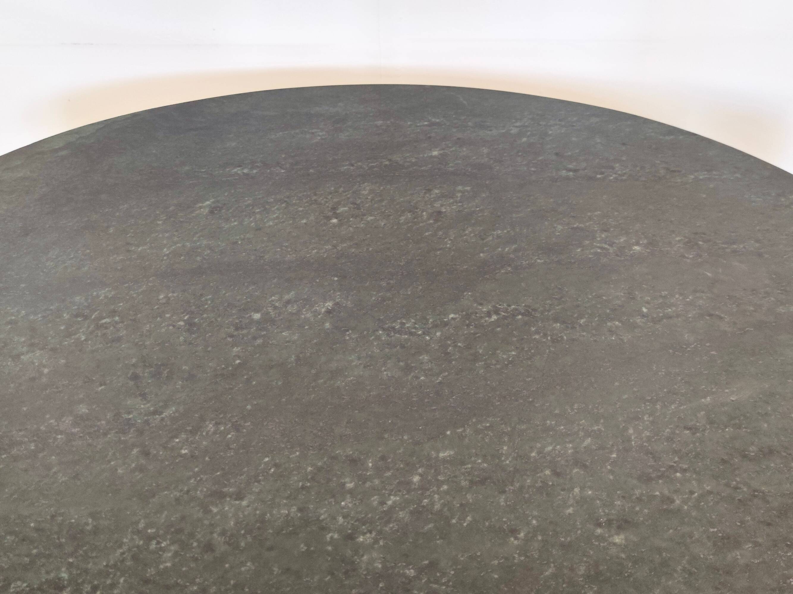 Postmodern Steel Dining Table with a Round Green Marble Top, Italy