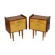 Pair of vintage wooden bedside tables brass handles 60s design