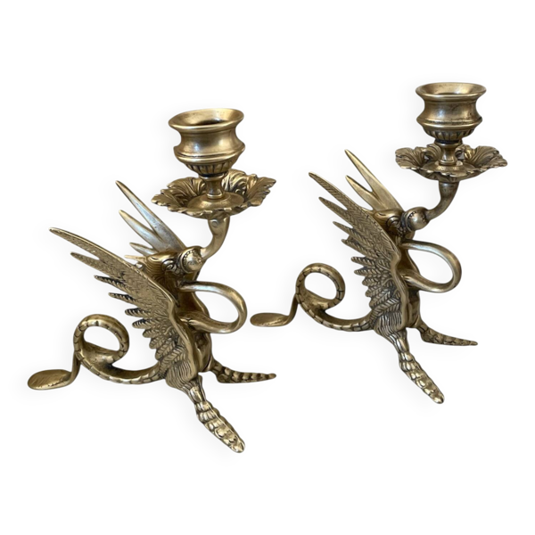 Paire de bougeoirs en bronze doré
