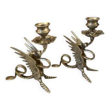 Paire de bougeoirs en bronze doré