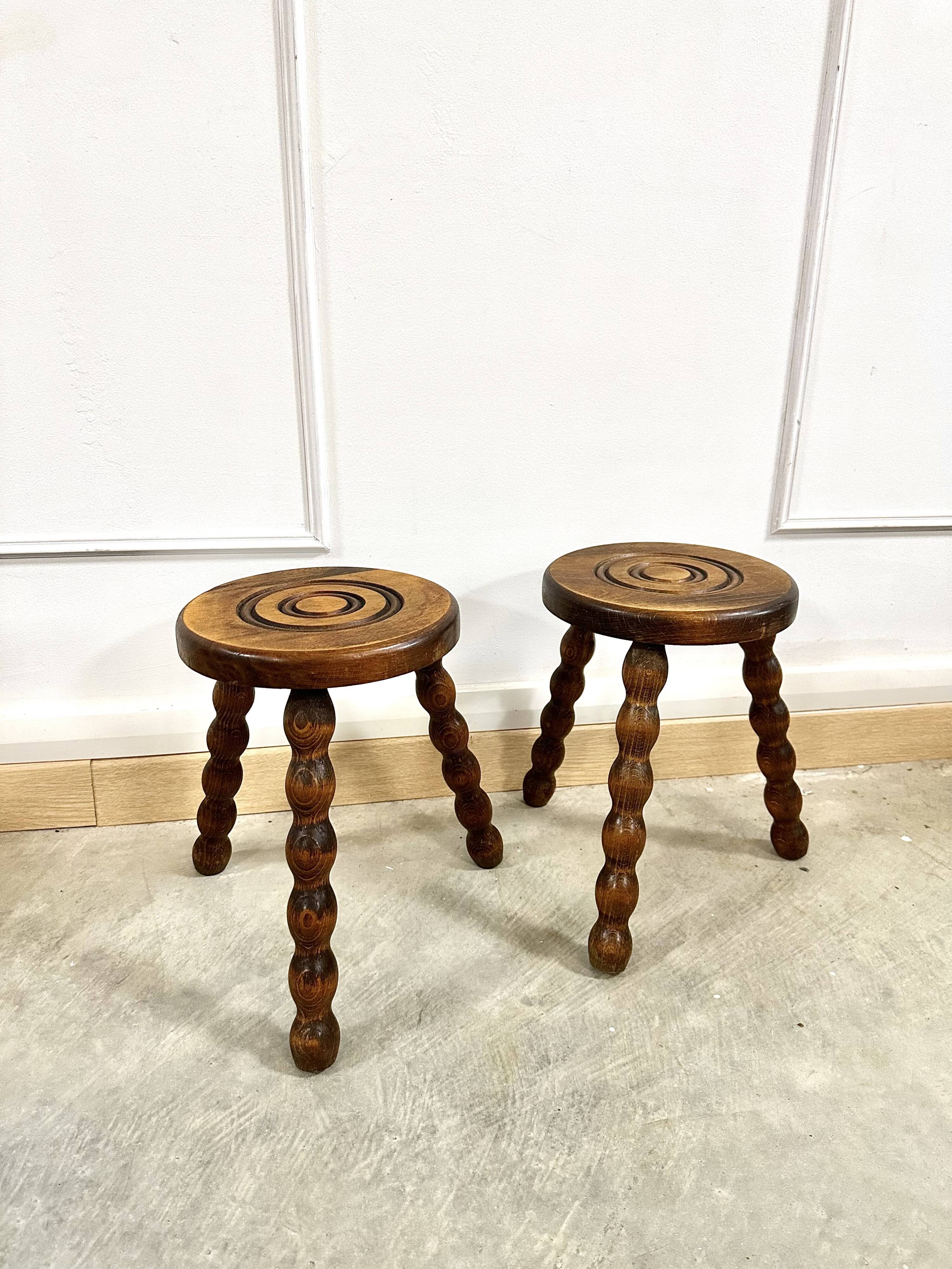 Pair of rustic tripod stools