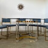 Ancienne table à manger design italien d'Alessandro Albrizzi années 70 lucite et laiton
