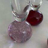 Set of 4 vintage champagne flutes – coloured ball foot – blown glass