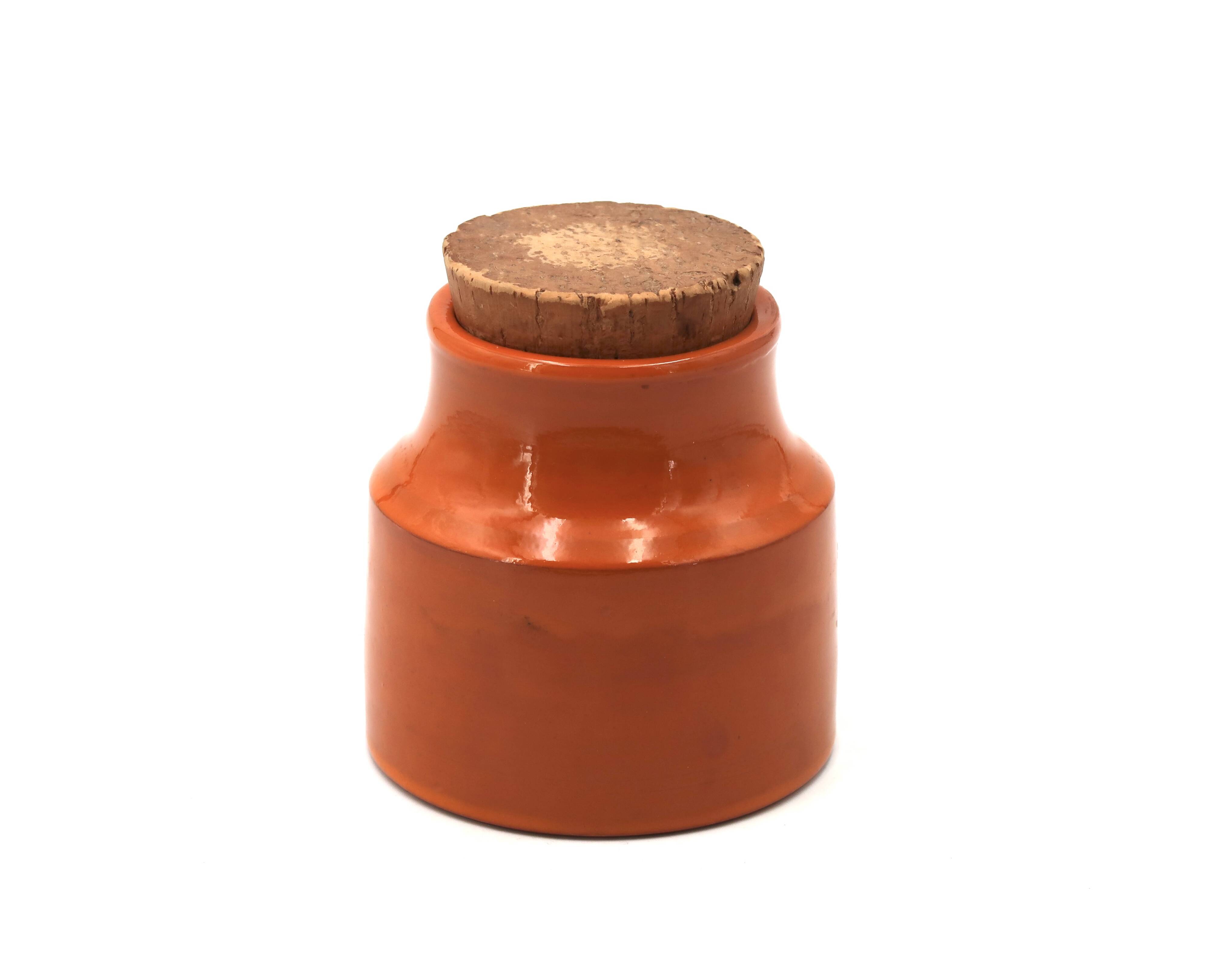 Orange ceramic bonbonnière by Mado Jolain, 1950s.