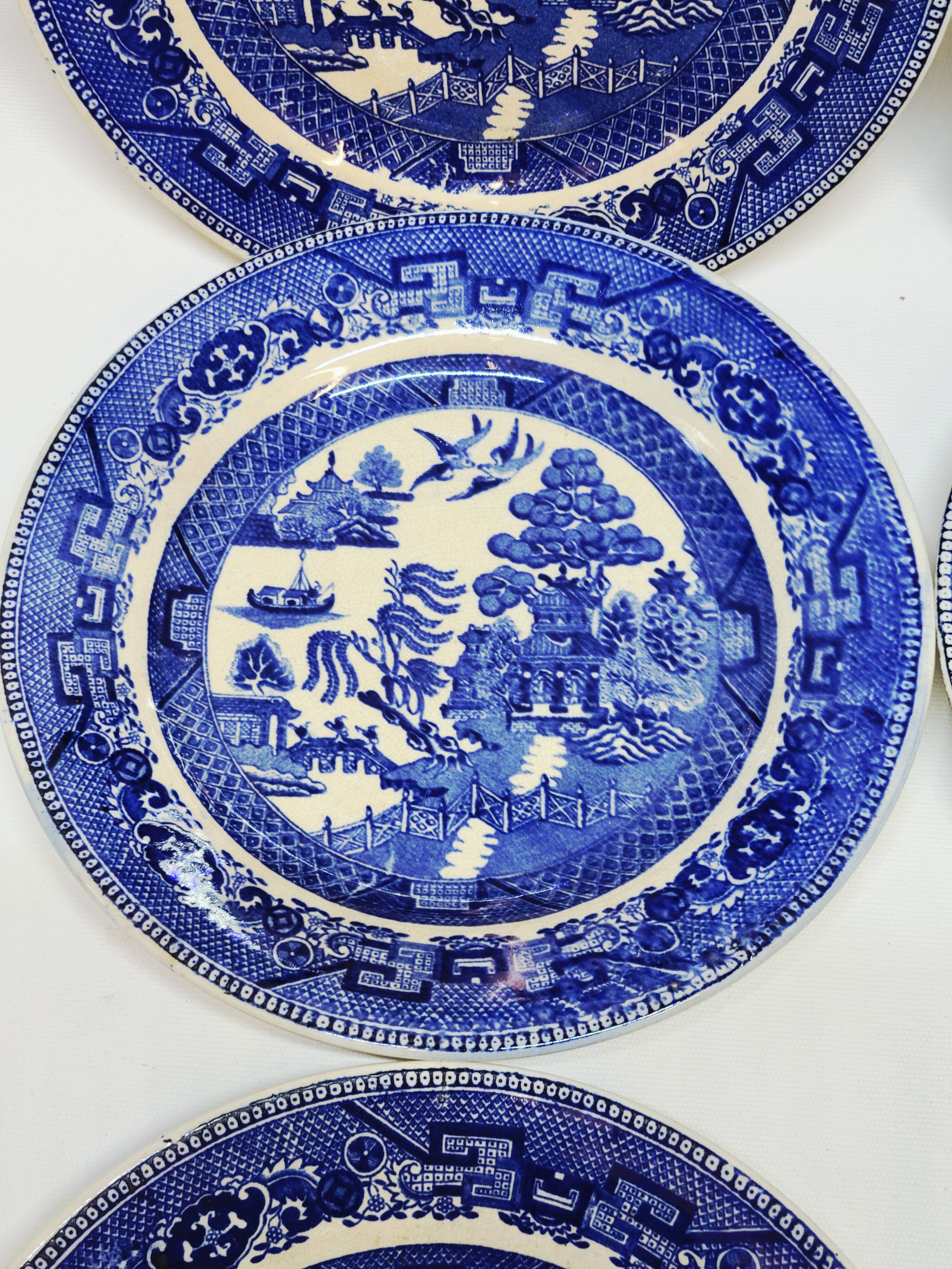 9 Antique Plates 19th Century Blue Willow Pattern Chinese Blue Decor