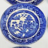 9 Antique Plates 19th Century Blue Willow Pattern Chinese Blue Decor