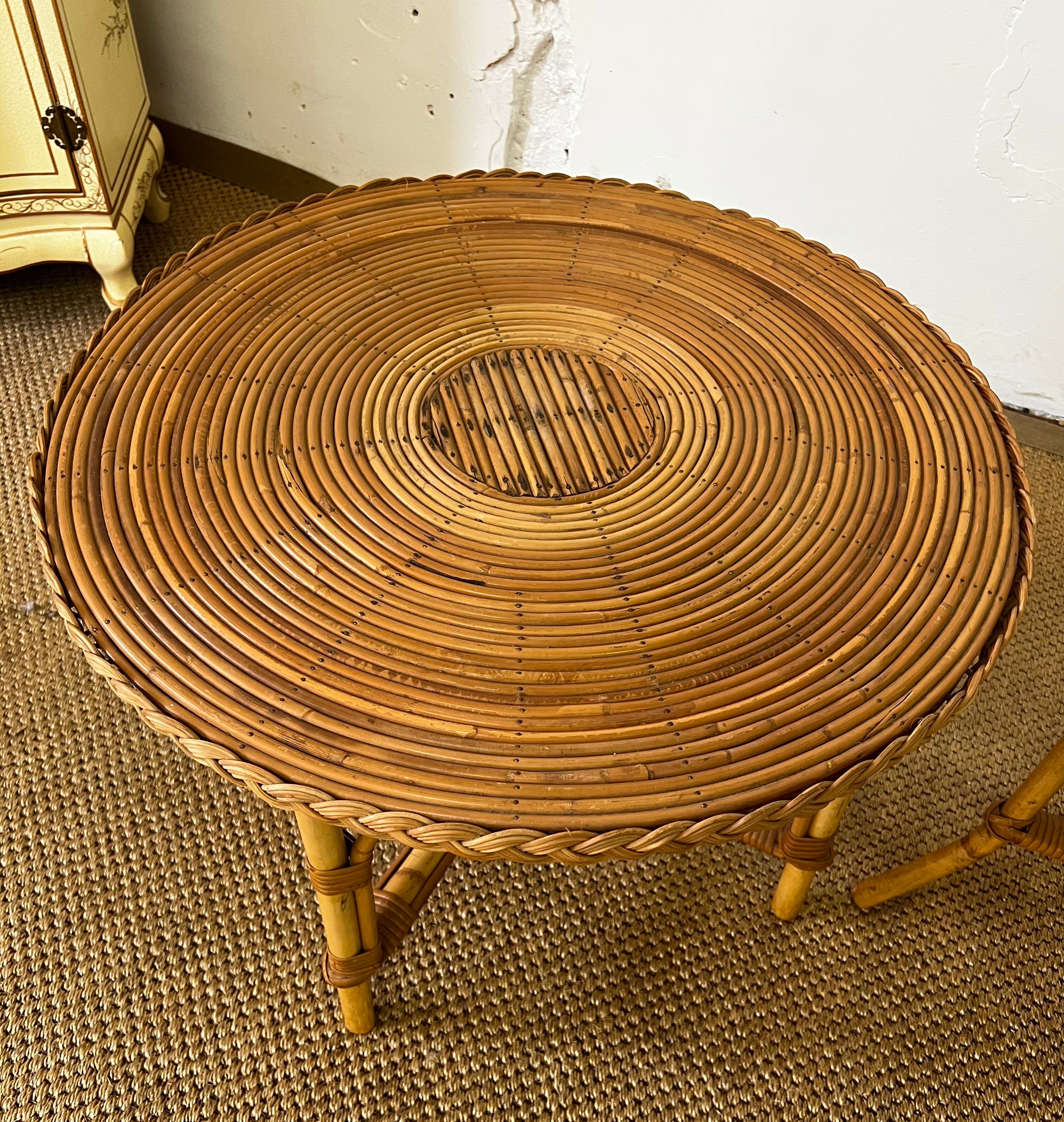 Pair of rattan side tables