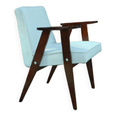 Scandinavian boucle armchair in snow white with dark walnut wood colour, designed by Chierowski, model 366.