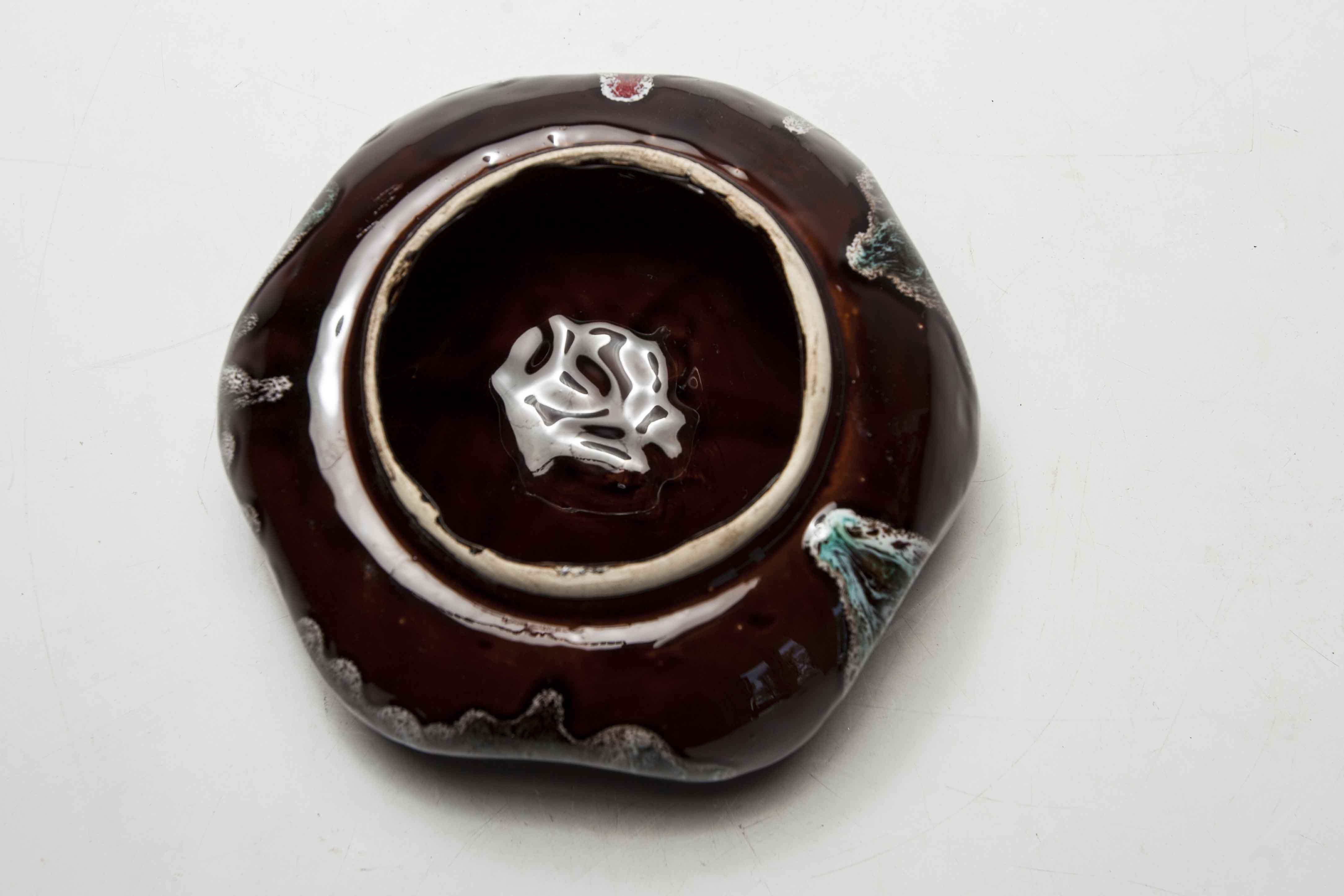 Colorful ceramic hexagonal ashtray in 1960s