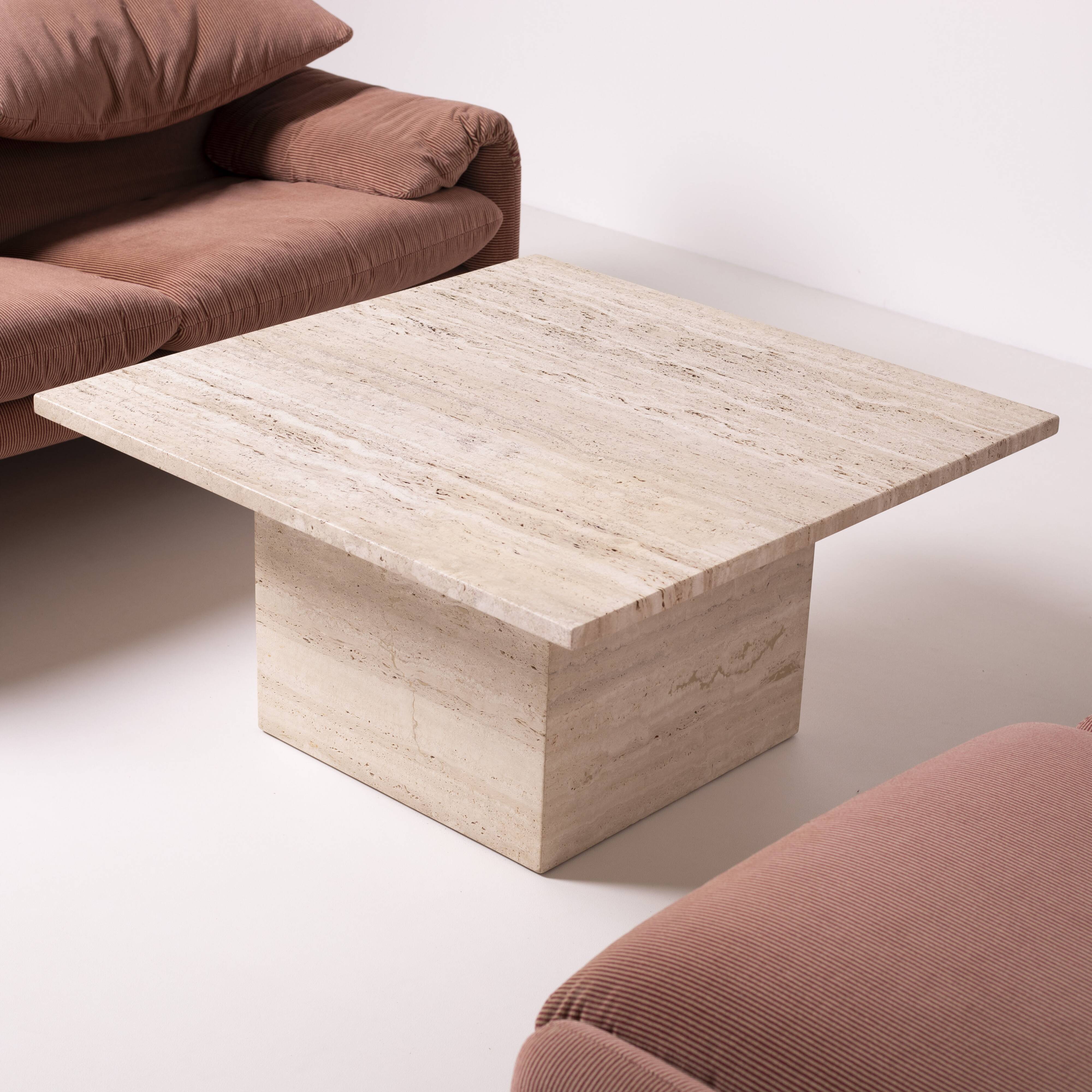 Postmodern travertine stone coffe table, Italy, 1980s