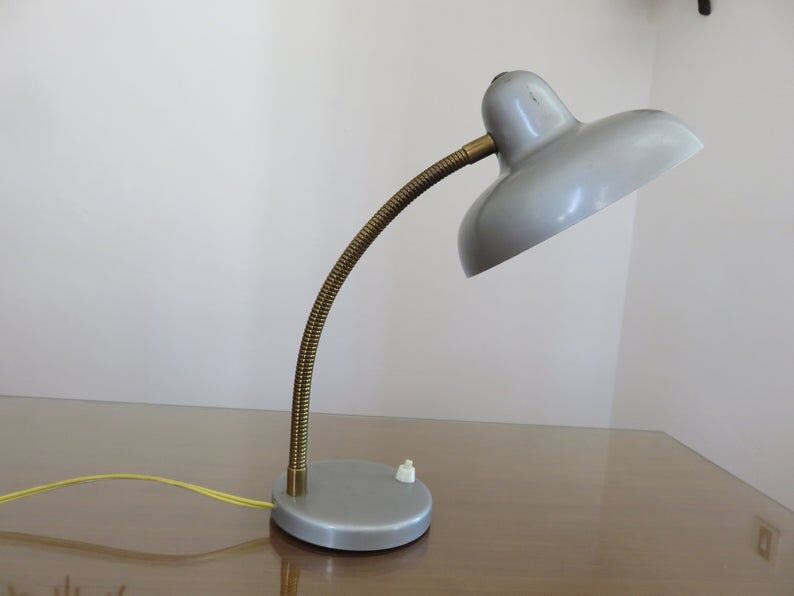 Silver grey metal lamp 50 60s