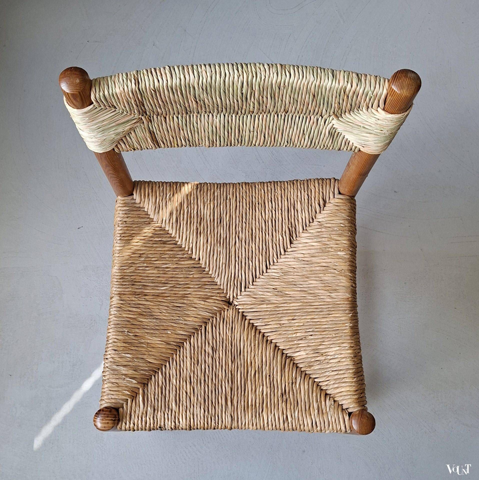 Wooden chair with rush seat and backrest, 1960s