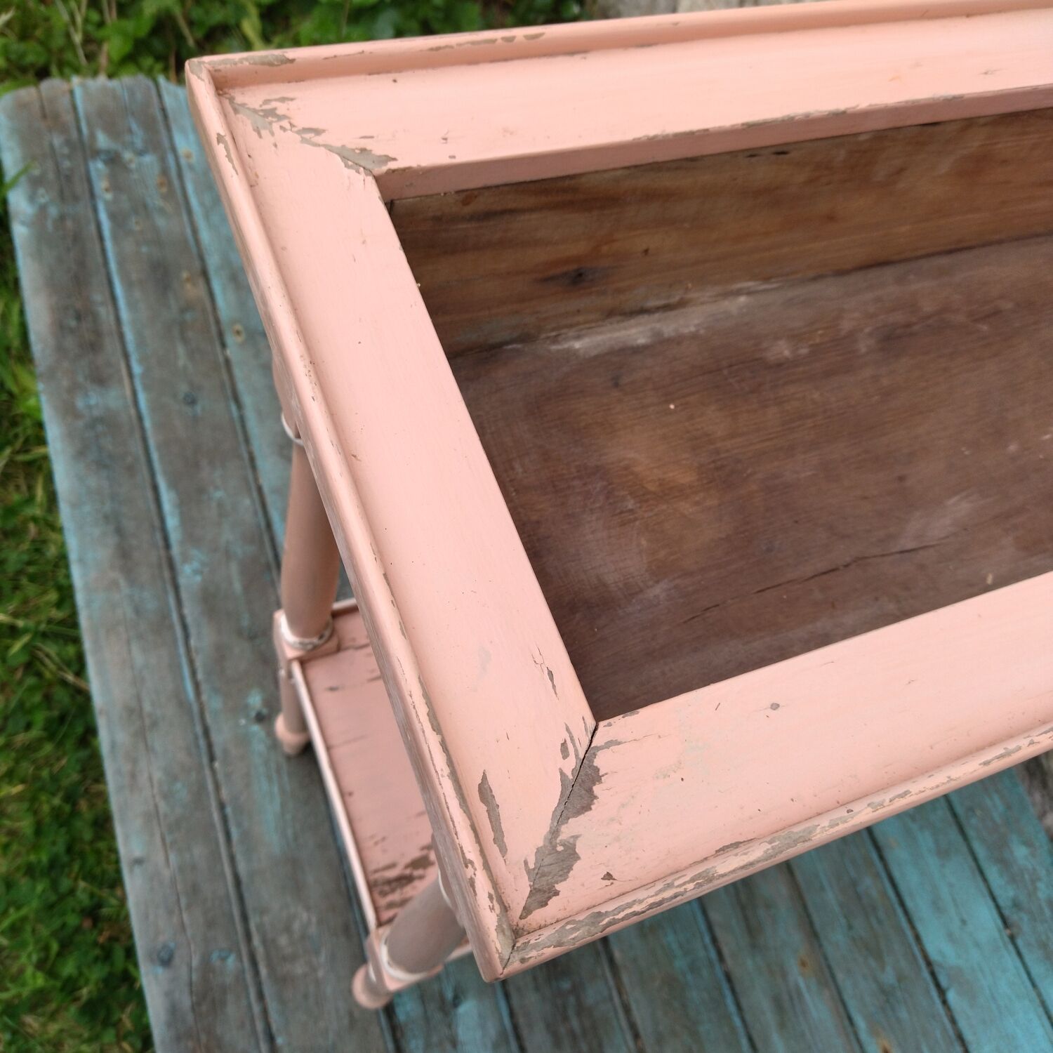 Jardinière ancienne porte plantes bois laiton zinc