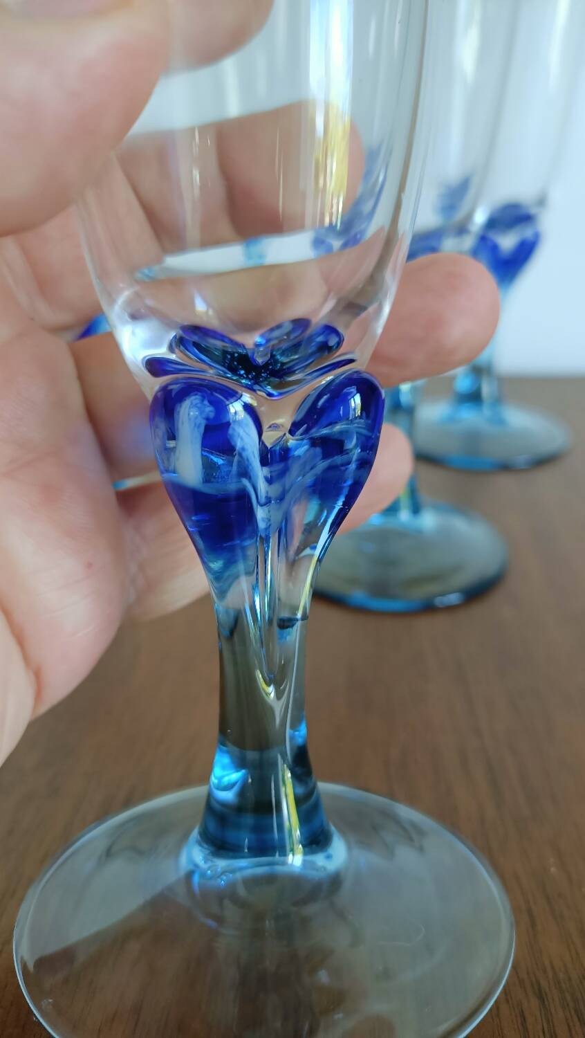 Luminarc champagne flutes from the 70s with blue stem
