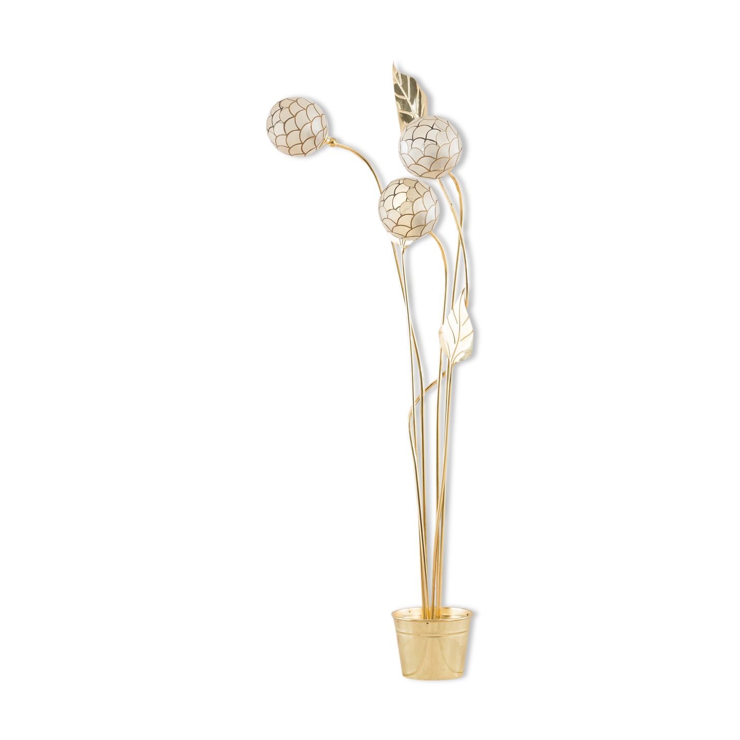 Brass floor lamp in the style of Tommaso Barbi with floral ornaments