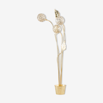 Brass floor lamp in the style of Tommaso Barbi with floral ornaments