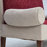 Canapé-lit danois des années 1950, laine d'ameublement rouge/beige, pieds en bois de frêne.