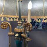 Vintage floor lamp in black and gold metal with lampshades
