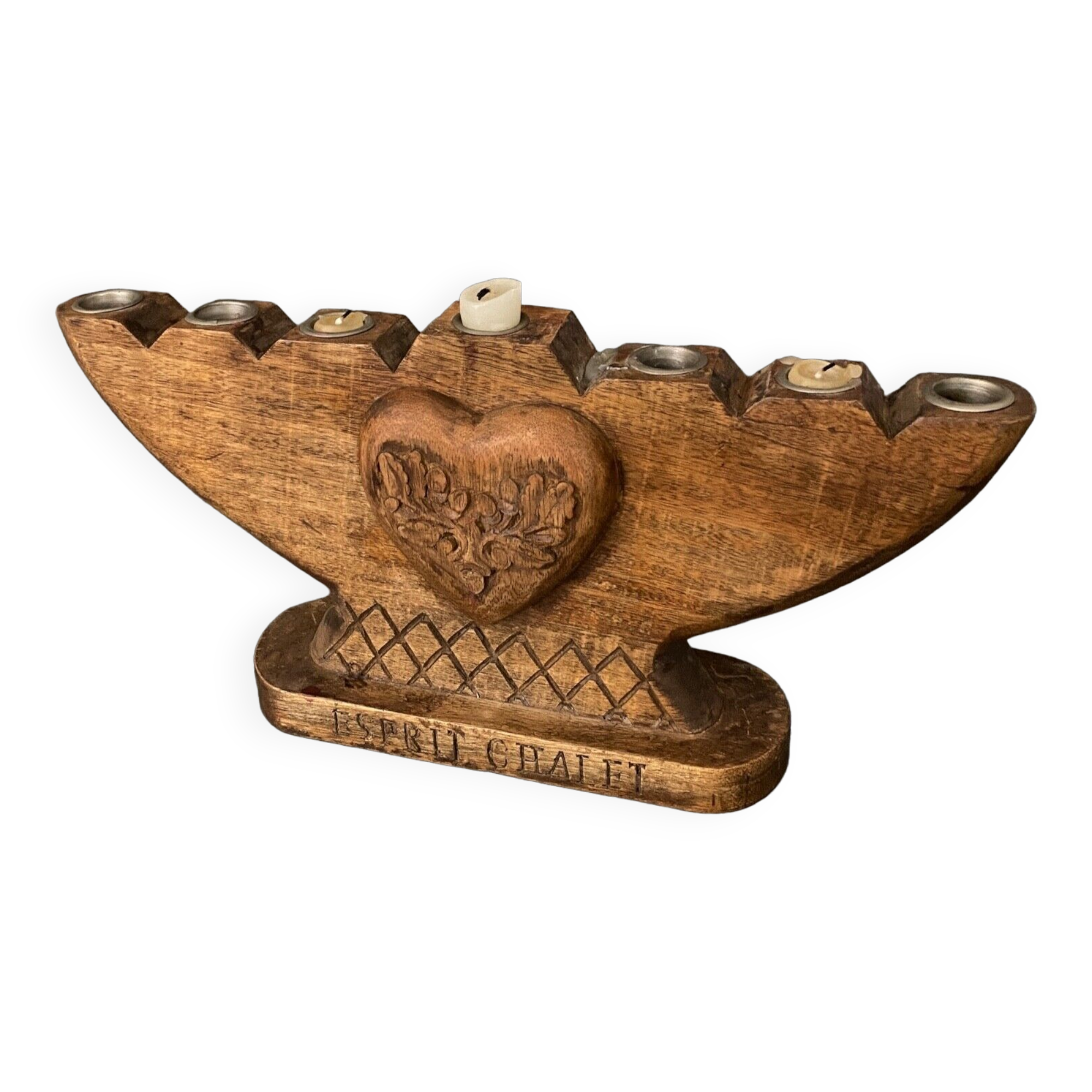 Candlestick with seven burners carved wood Spirit Chalet XXe