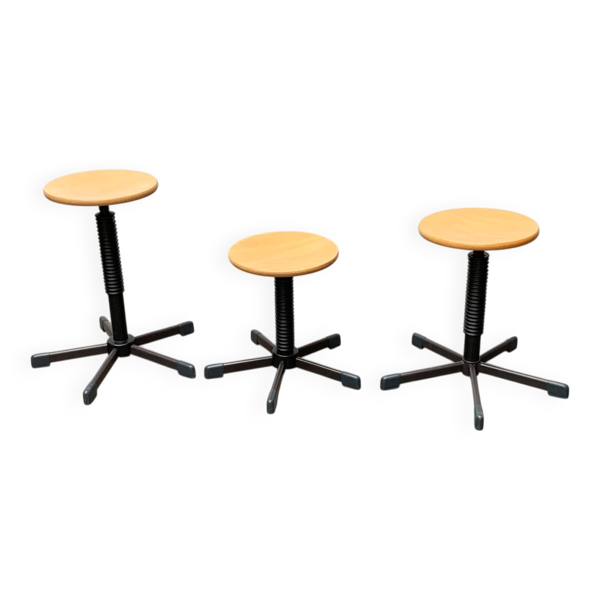 Tabourets industriels d’atelier allemands vintage, lot de 3