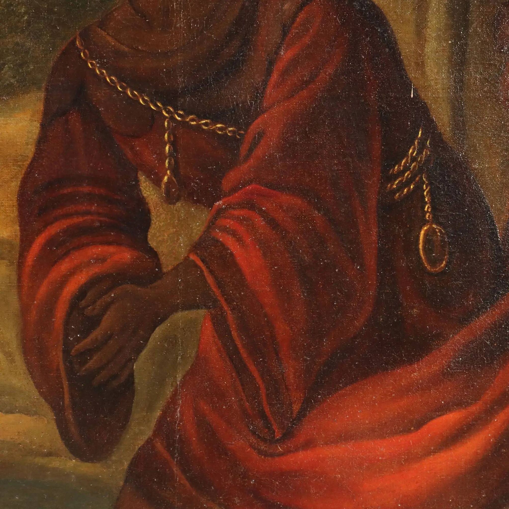 Ancient painting "The Baptism of the Eunuch" oil on canvas 17th century