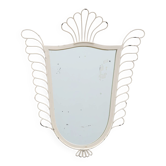 French White Lacquered Metal Mirror with Looped Wire Frame and Fan Crest, 1