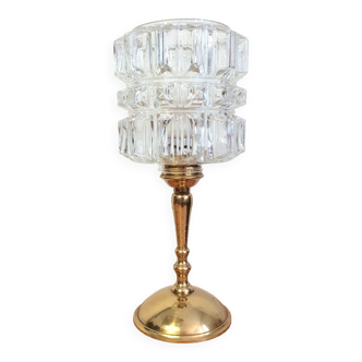 Vintage table lamp, brass foot and glass globe