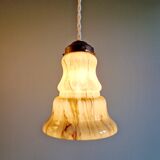 Set of 3 Art Deco pendant lights in marbled opaline, 1920s-30s