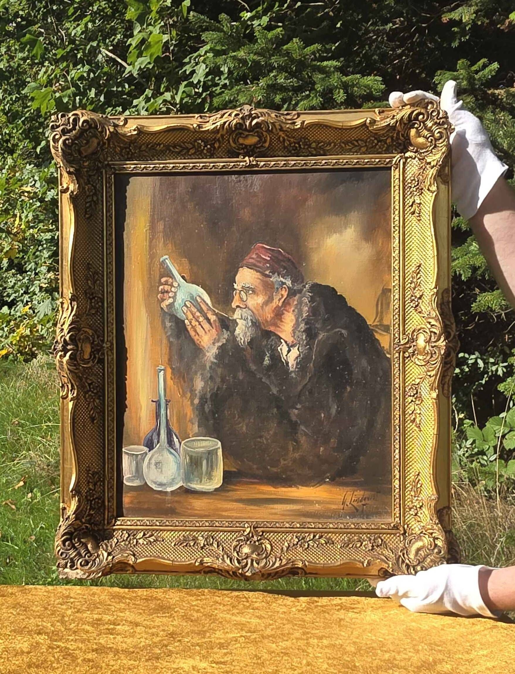 Vintage Mid-Century Alchemist Oil Painting