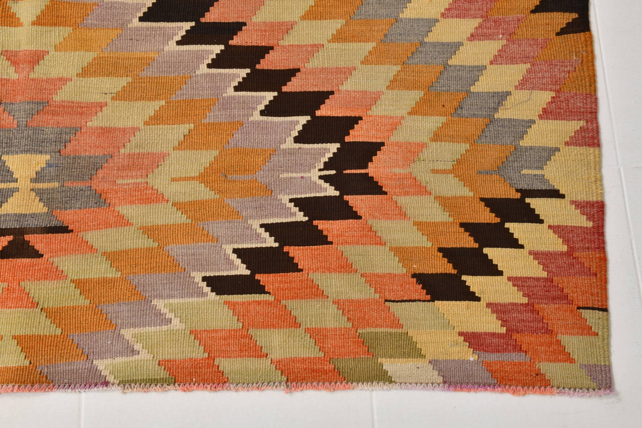 6x7 Faded Orange Area Handknotted Kilim Rug,
