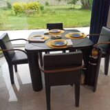 Square table mutlifunction Italian design, signed reversible board for the game, bar legs