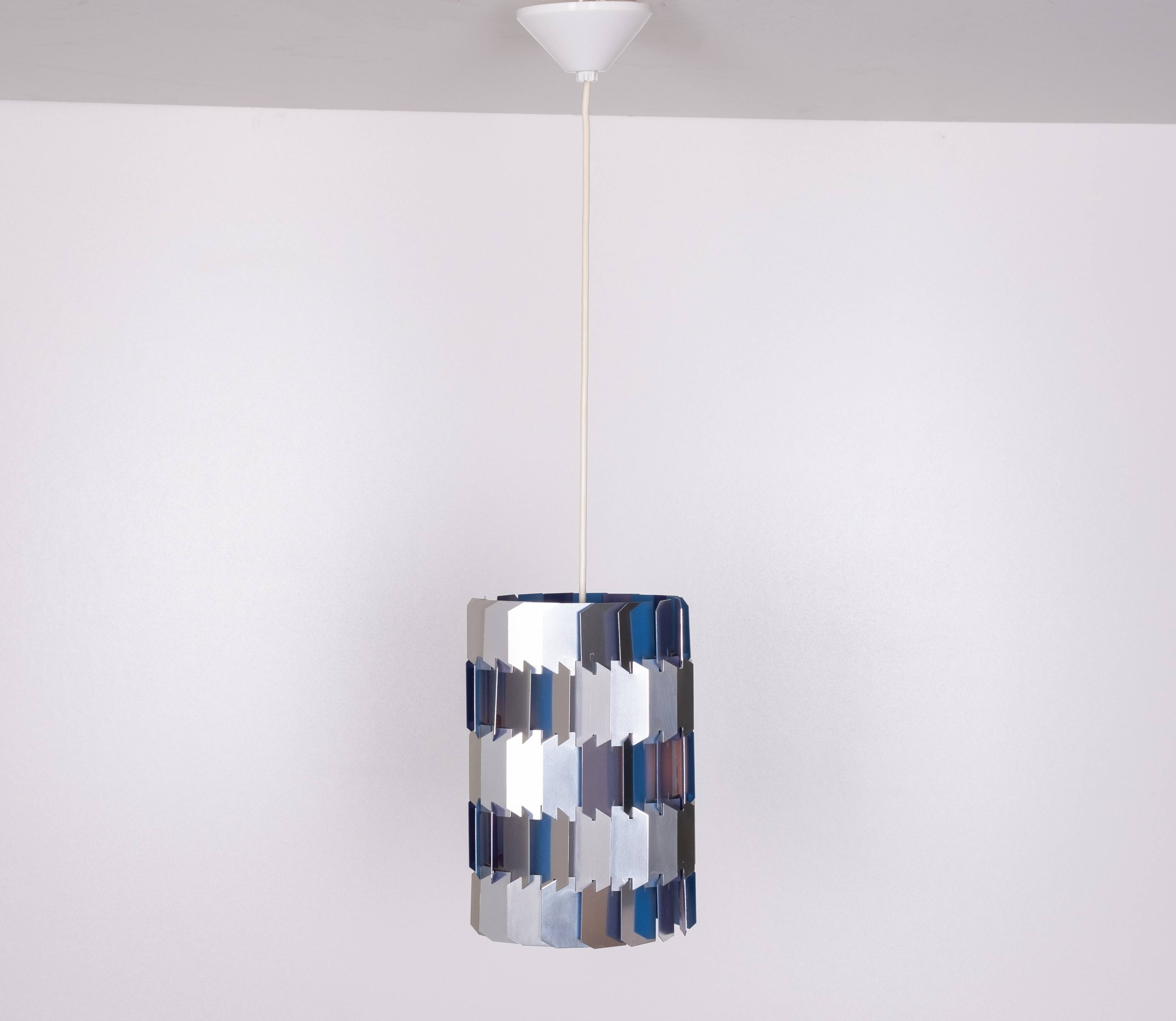 Silver & Blue Facet pendant by Louis Weisdorf for Lyfa, 1960s Denmark