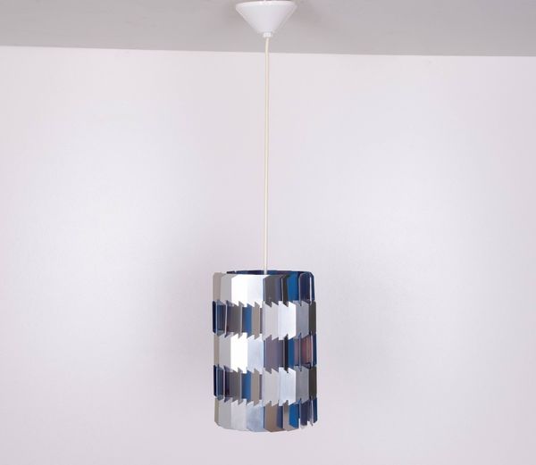 Pendentif à facettes en argent et bleu par Louis Weisdorf pour Lyfa, Danemark des années 1960