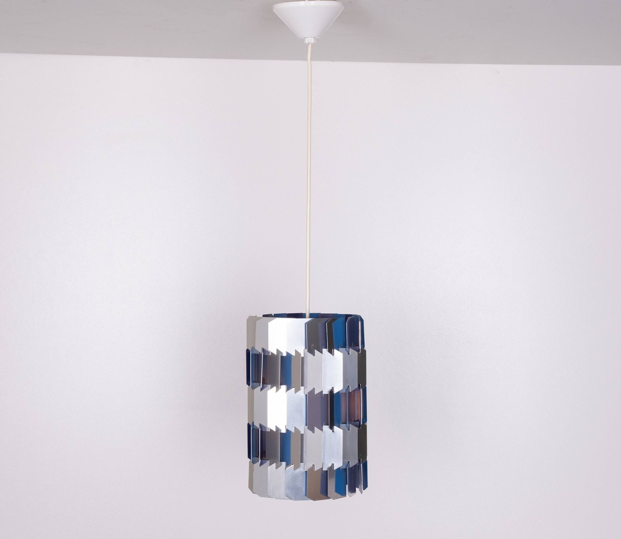 Silver & Blue Facet pendant by Louis Weisdorf for Lyfa, 1960s Denmark