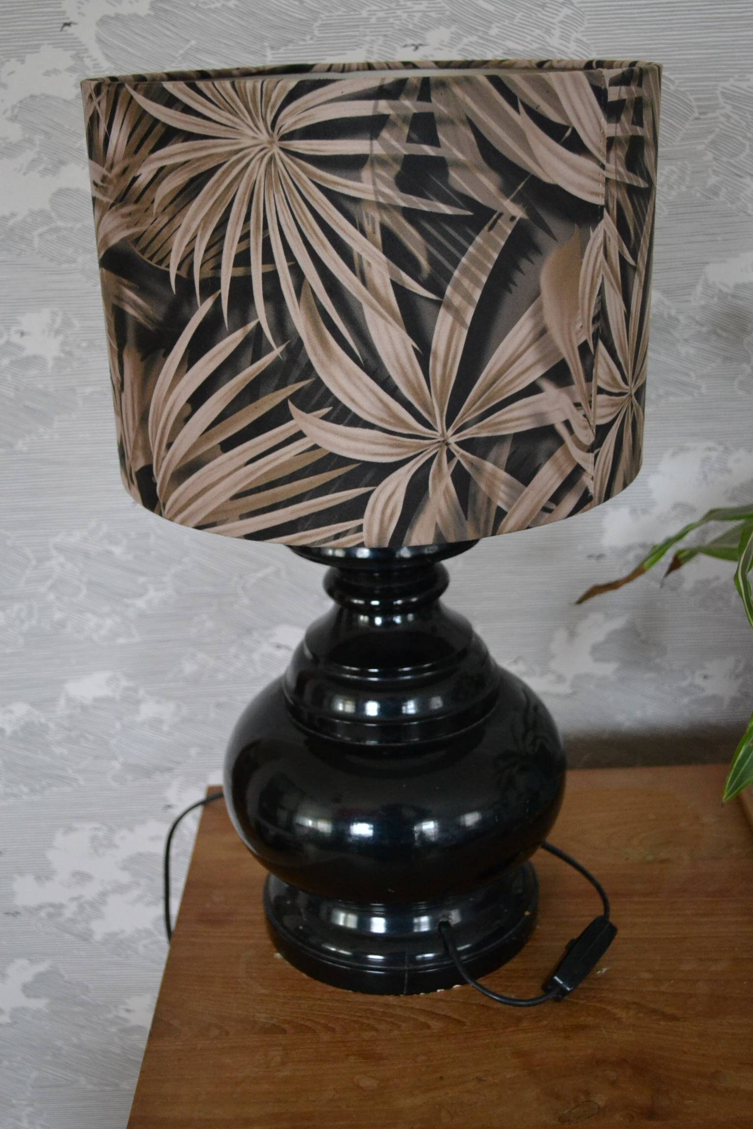 Turned wood lamp