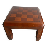 Pair of 1970s Checkered Parquet Side Tables — Warm Walnut Brown Wood, Geometric
