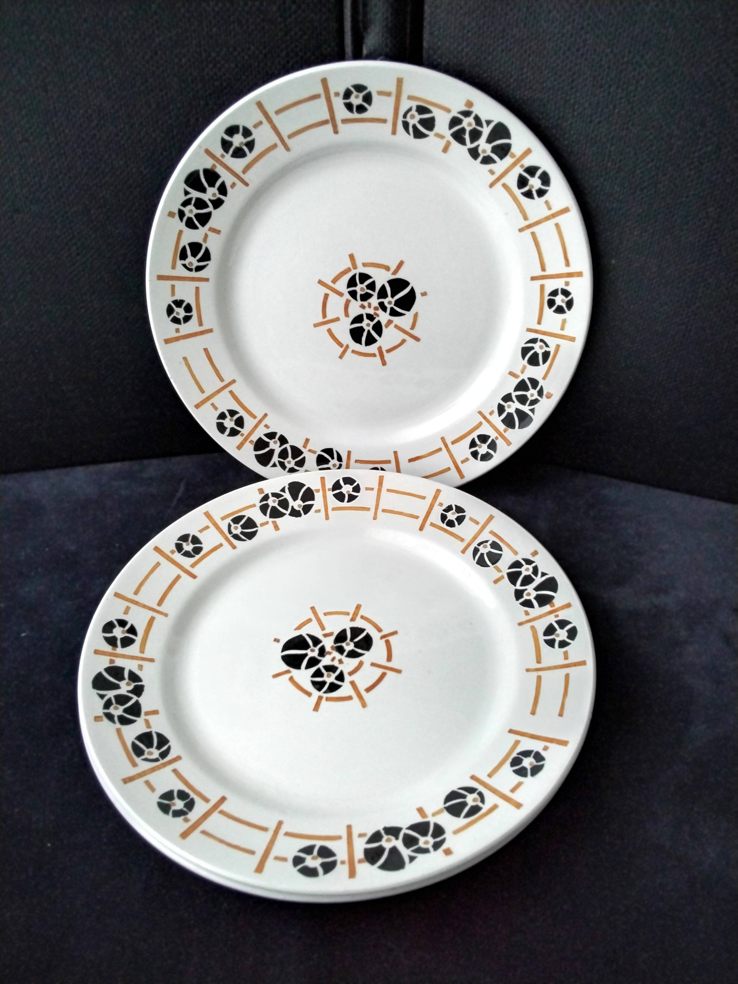 Set of 3 flat plates Pexonne Fenal Frères Nymphéa model