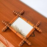 Bamboo effect wooden barber mirror 38 x 33 cm