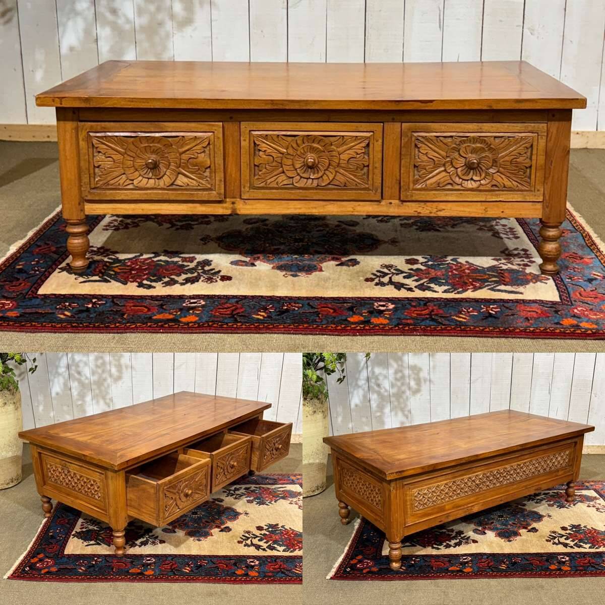 Teak coffee table, Indian craftsmanship from the 1970s.