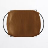 Contemporary Kitchen Counter Stool in Black Steel and Natural Tobacco Leather